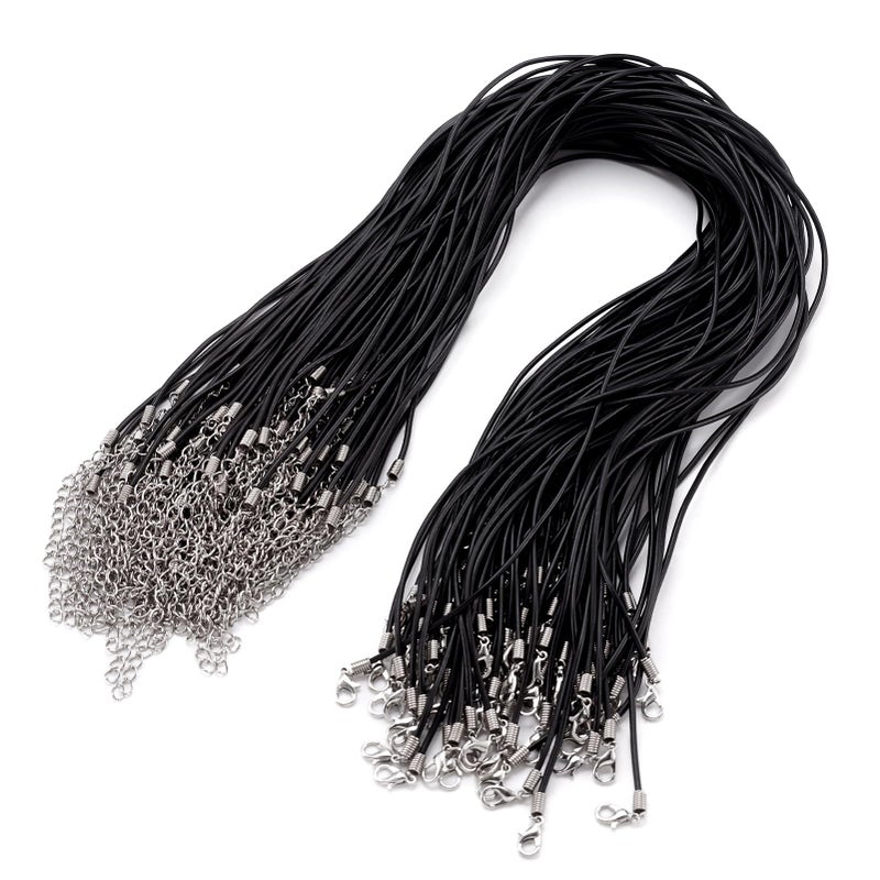 BB Beadthoven Beadthoven 100-Piece Jewelry Necklace Black Cords with Platinum Color Iron Clasp & Adjustable Extender Chain for Pendants Necklace Charms Bracelets DIY Crafts Choker Finding Accessory 16'' Inch Long - Image 1